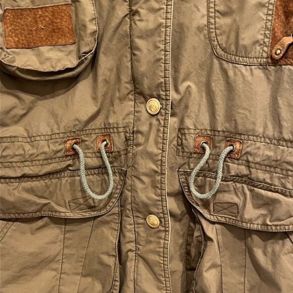 Vintage Mens Brown Utility Field Jacket With Suede Accents & Gold Button Details - Picture 3 of 12